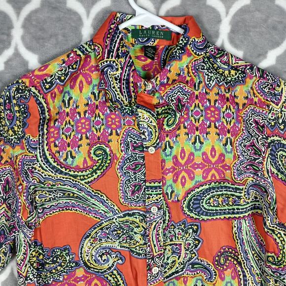 Lauren Ralph Lauren Top Blouse Women Small Paisley Button Up LRL - Picture 3 of 12